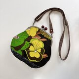 がま口ショルダー　ポシェット　ヴィンテージ、大きなパンジー