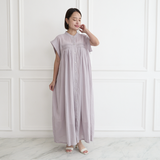 【着丈調整可能】ライトコットン ピンタックギャザー シャツワンピース　シルバーグレー　0701L.Grey