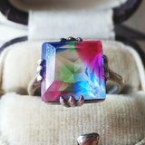 1900-1920年 アンティーク 　アイリスGlassスクエア型指輪　SIVER製