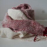 organic cotton shawl_handwoven ///// white & red