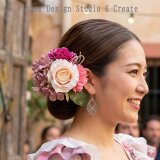 ホワイトピンクの薔薇とローズピンクのカーネーションの髪飾り　フラメンコ　フローレス　バラ　モーブ　アジサイ　髪飾り　ダンス　白