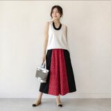 ★丈84㎝まで★手織り綿ｘリネン★サイドに黒のほっそりギャザースカート★受注製作★
