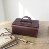 《本革》革の道具箱／持ち手付きレザーボックス（焦茶）