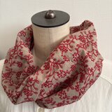 ✳︎ ハンドメイド春夏スヌード♡赤綿麻小花レース刺繍♡♡紫外線花粉寒暖差対策
