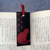 和紙しおり　猫赤黒「送料無料」