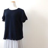 濃紺のコットン１００％ フレンチスリーブプルオーバー