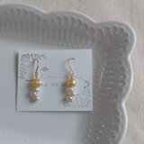 14kgf オレンジカラー淡水パールの春色ナチュラルピアス