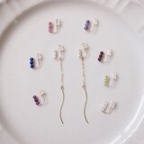 【セット】連なる天然石のシンプルラインイヤリングとチェーンチャームのセット