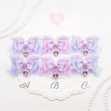 ヘアクリップ　リボン　量産型　地雷　ロリータ　フリル　紫　ピンク　水色　ハート　ビジュー　ゴスロリ　キッズ　子供　コンカフェ