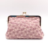 花柄刺繍　大きめがま口ポーチ　15.5cm口金　ピンク　734