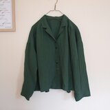 LINEN 開襟シャツ *ボトルグリーン* size FREE