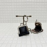 姫路レザーminiminiコインケース◆黒　革財布　キーホルダー　小物入れ　バックチャーム　がま口　リングケース