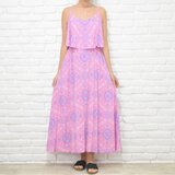 大人可愛いピンクのバンダナ風花柄キャミソールフリルワンピース