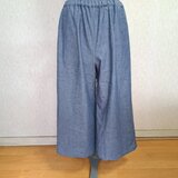 涼しい　コットンガウチョパンツ　ダンガリー　ネイビー　Lサイズ