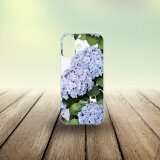 iPhone スマホケース（ハードケース）【水彩調あじさいと白猫】（名入れ可）