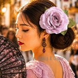 大輪・モーブピンク薔薇のフラメンコ髪飾り｜舞台映え 上質レース フローレス 社交ダンス 発表会 和装ヘア｜Flamenco