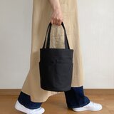 ダブルポケット丸底トート 黒 / 8号帆布