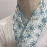 ハンドメイド　半襟着物　振袖　レースエメラルドグリーン　花金糸刺繍半衿