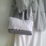 刺繍lace×格子柄linen Tote＆pouch