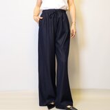 【美脚効果♪すらっと足長見え♪S、M、Lサイズを選べる】柔らか夏デニムスタイリッシ 総ゴムギャザーワイドパンツ26018