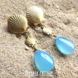 【Mermaid Drops】シーブルーカルセドニーとシェルのマーメイドイヤリング