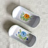 小皿　グラタン皿 2個セット　キャセロール　保存容器　小物入れ　トレー　花柄　オレンジ水色　レトロ　12twen25-1,3　