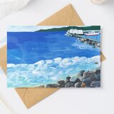 （137）海と白い波と小さな船の風景　ポストカード　3枚セット