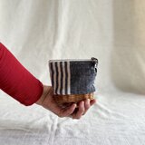 ラタンのミニポーチ【ストライプ/コットン生地】自然素材を使った手編みの籠