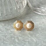 P810-ヴィンテージピアス U.S.A. 1980-90's Octagon Gold × Pearl