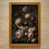 ハムスター（ブラックベアハムスター）の花の油絵風アート A3額装インテリア壁掛け