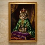 猫（メインクーン）のルネサンス風肖像画 油絵風アートA3額装