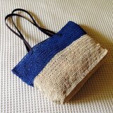 麦わら素材の２トーンバック（青）