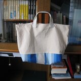 ストライプ青 大きめトート