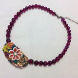 和柄ネックレス  ピンクアゲート大玉