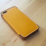 iPhone5s/5 レザーケース（イエロー×ブラウン）
