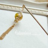 ローズ転写ビーズのぼんぼりかんざし