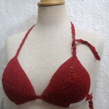 肌に優しい　コットン100%かぎ針編みブラ　赤