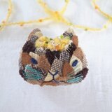 茶色のもこもこねこのブローチ　きいろ