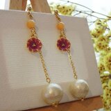 秋色コットンパールピアス