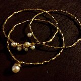 真鍮と淡水パールのバングル1