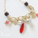 星とビーズのチェーンブレスレット【レッド】