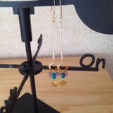 ターコイズと天然石のロングピアス