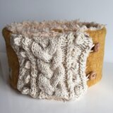 アラン模様のネックウォーマーボタン留めタイプ*マスタード*