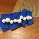 コットンパールとグログランテープの星空バレッタ