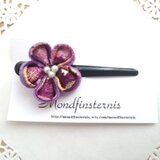 【つまみ細工】ちりめん 梅のヘアクリップ(紫)