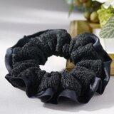 【送料無料★再販】きちんと感のあるツイード×サテンのシュシュ　ヘアゴム ブラック・黒