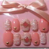 ピンク　ツイード　ネイルチップ