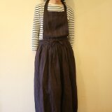 リネンギャザーエプロンドレス　ネイビーパープル