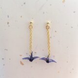 折り鶴ピアス 藍 青色
