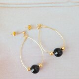 黒のうるしパールのフープピアス